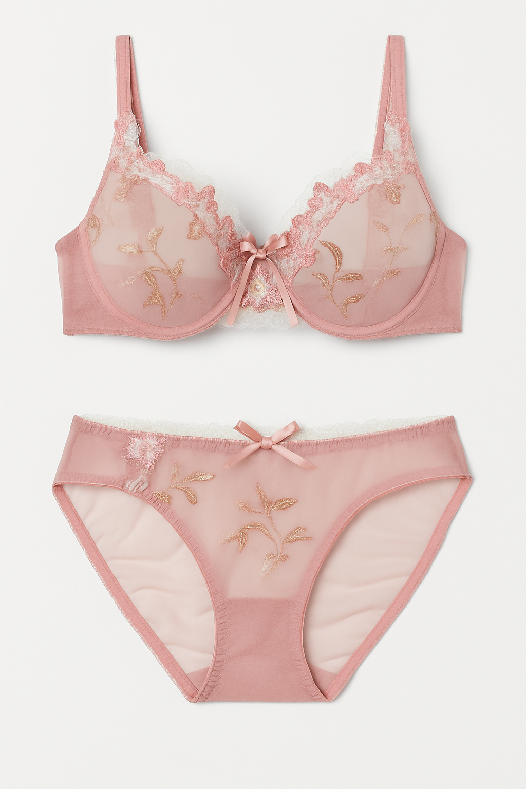 Florelle Embroidered Lace Bra Set-Pink-70A-Bra-StylinArts