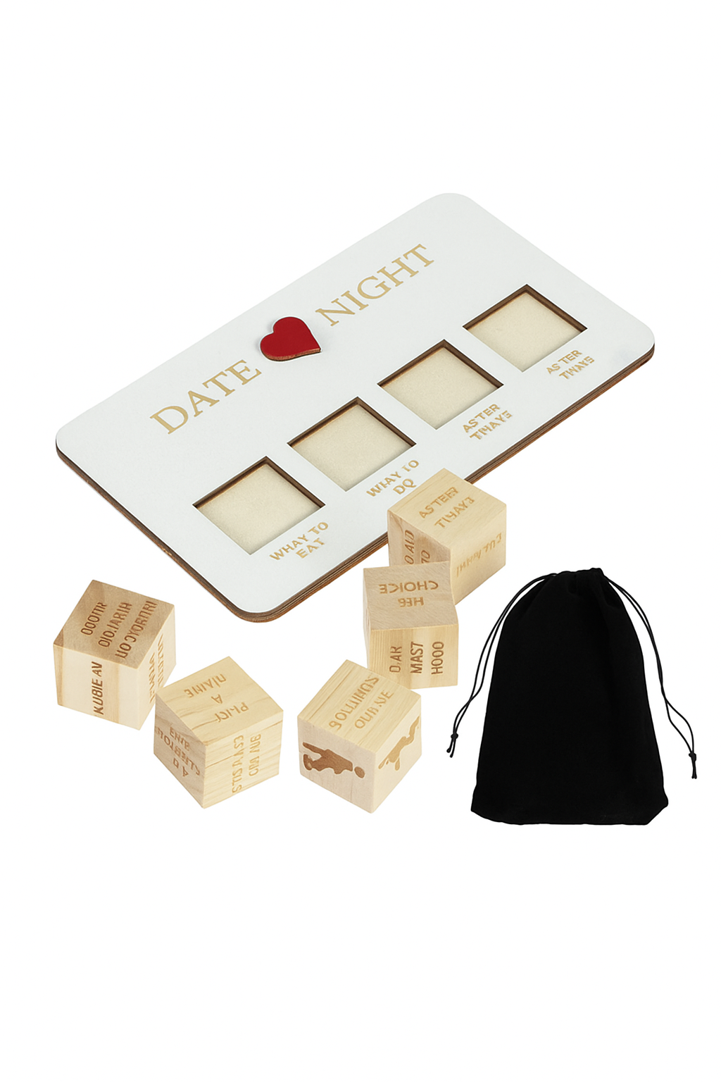 Wooden Date Night Dice Game – Romantic Couples Planner Set with Dice, Board & Pouch-18K Gold Plated Earrings-StylinArts