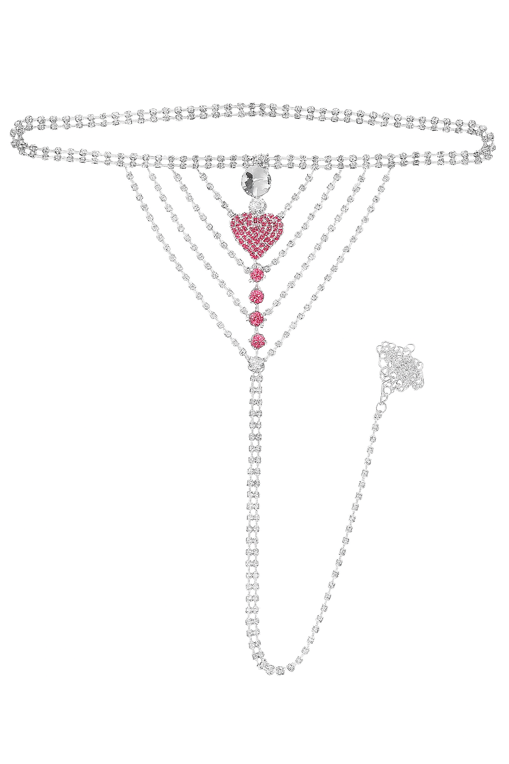 Crystal Heart Body Chain Thong – Daring Lingerie Jewelry for Boudoir Seduction-Belly chain-StylinArts