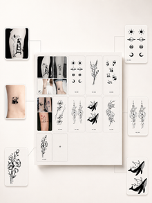 Boho Floral Temporary Tattoos – Black Ink Fine Line Collection (8 Styles)