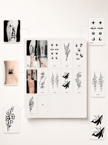 Boho Floral Temporary Tattoos – Black Ink Fine Line Collection (8 Styles)