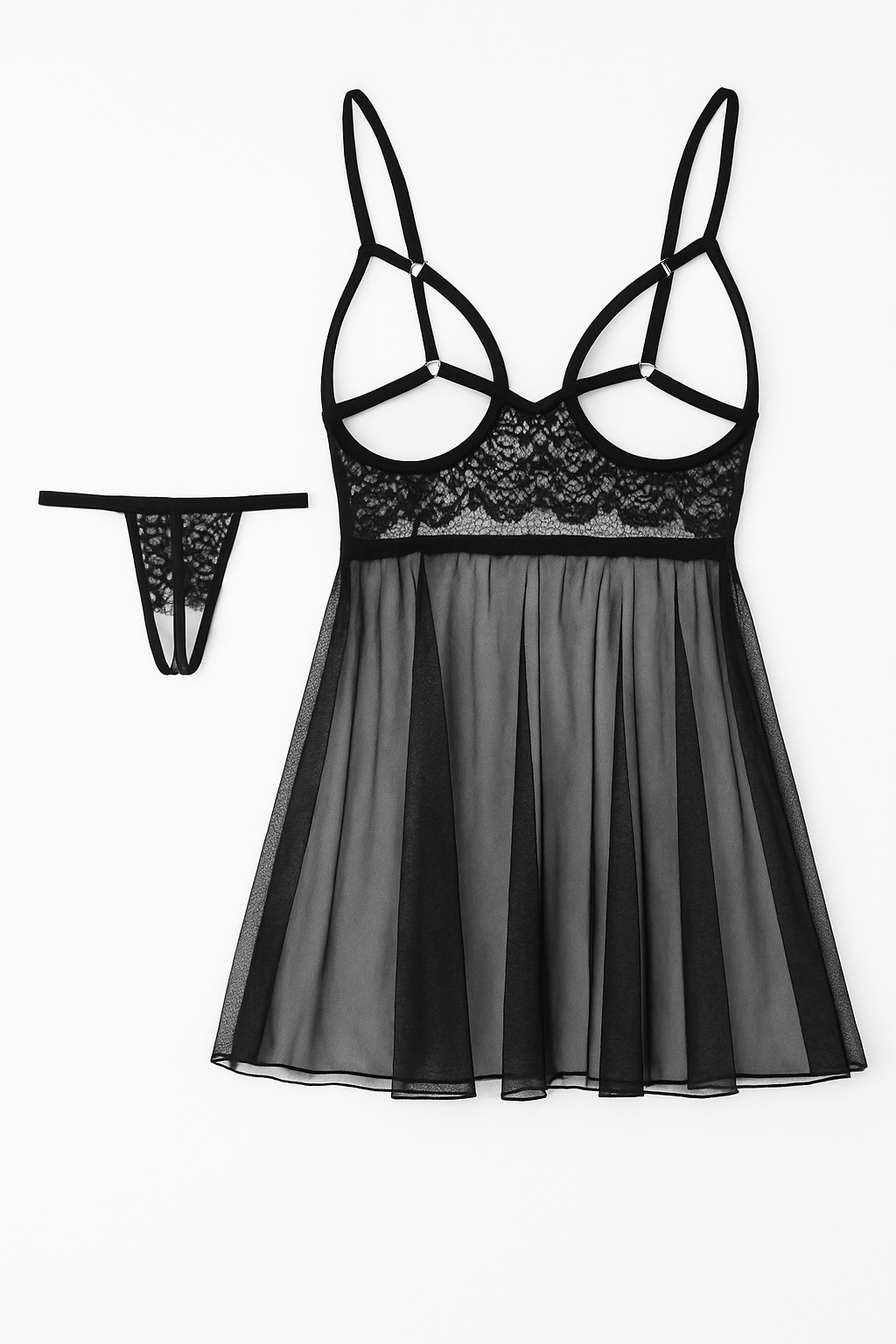 Sheer Elegance Lace Babydoll and G-String Set - StylinArts