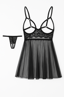 Sheer Elegance Lace Babydoll and G-String Set - StylinArts