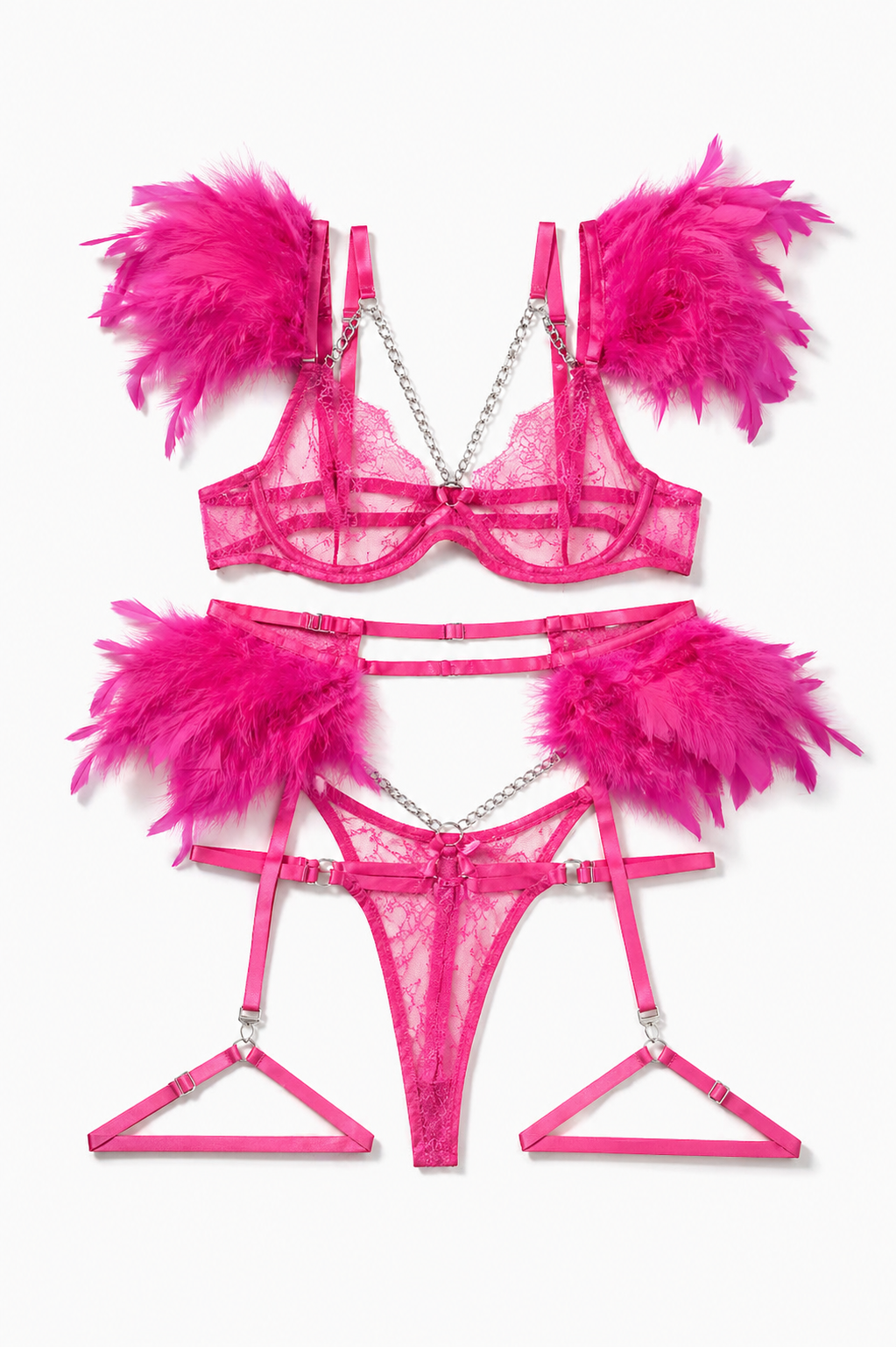 Celestine Feather-Accent Lace Lingerie Set
