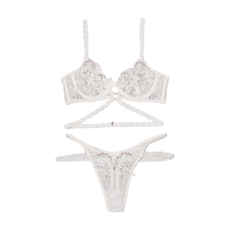 Daisy Bloom Lace Bra & Panty Set – White & Purple-White-L-Bras and Briefs-StylinArts