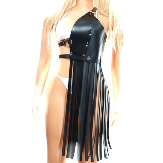 Avant-Garde Leather Fringe Harness-Suspender Belts-StylinArts
