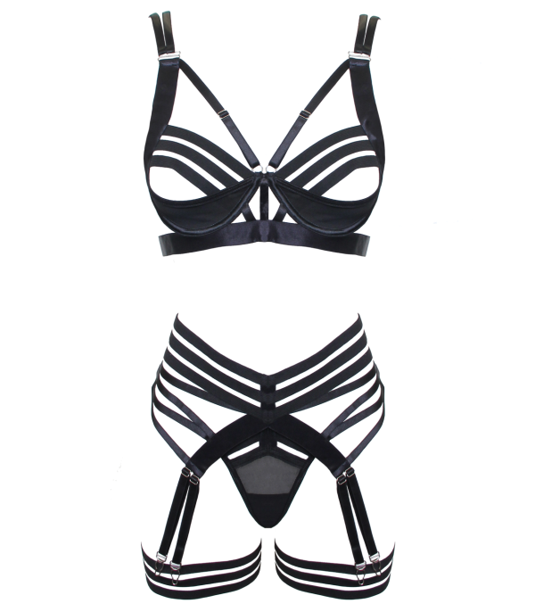 Selene Strappy Underwire Set-Black-L-Bras and Briefs-StylinArts