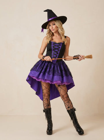 Wicked Witch Role-Play Costume – Corset Lace Bodice & Layered Tulle Skirt