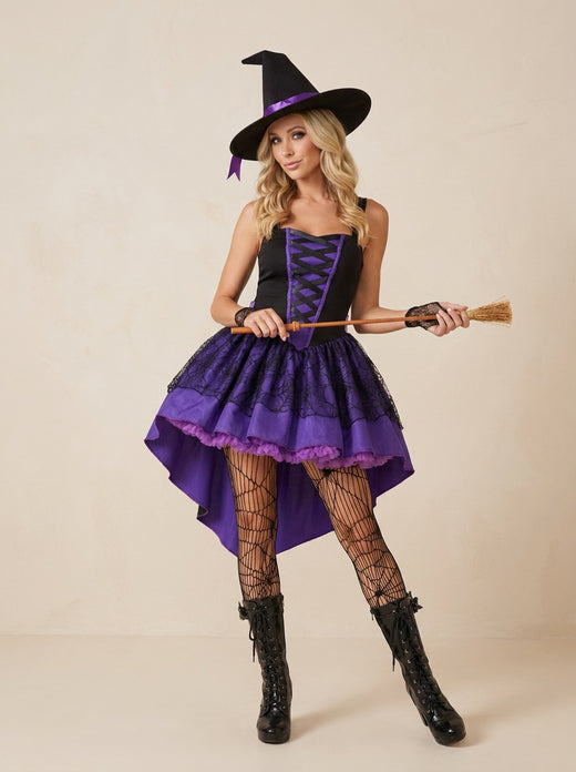Wicked Witch Role-Play Costume – Corset Lace Bodice & Layered Tulle Skirt