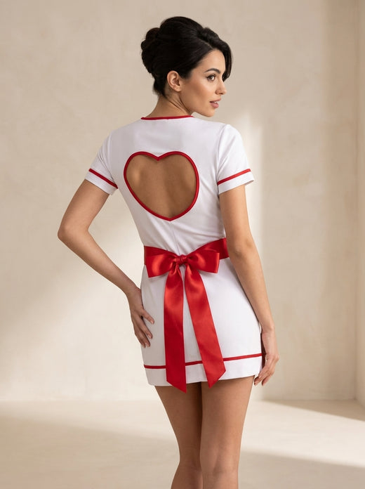 Nurse Outfit – Bodycon Dress with Satin Bows & Hat