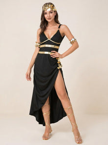 Goddess of the Night Cleopatra – Black & Gold Role-Play Dress with Leaf Crown