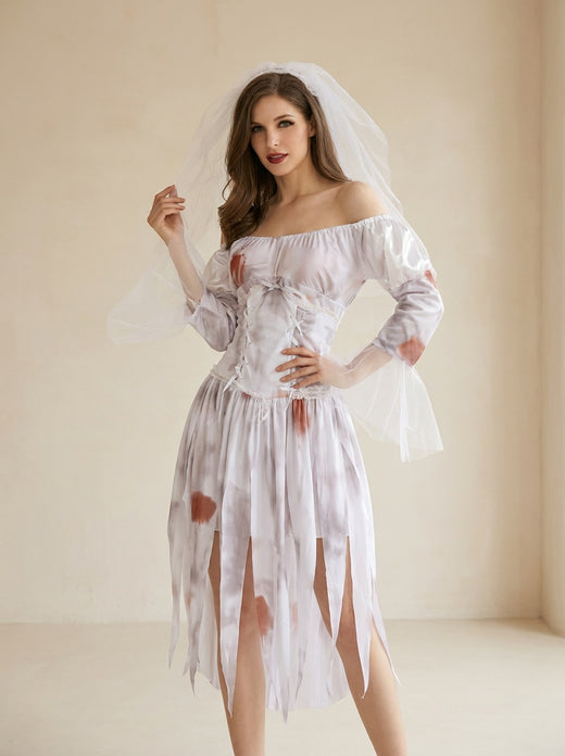 Haunted Bride Costume – Tattered Gown & Blood-Stained Lace