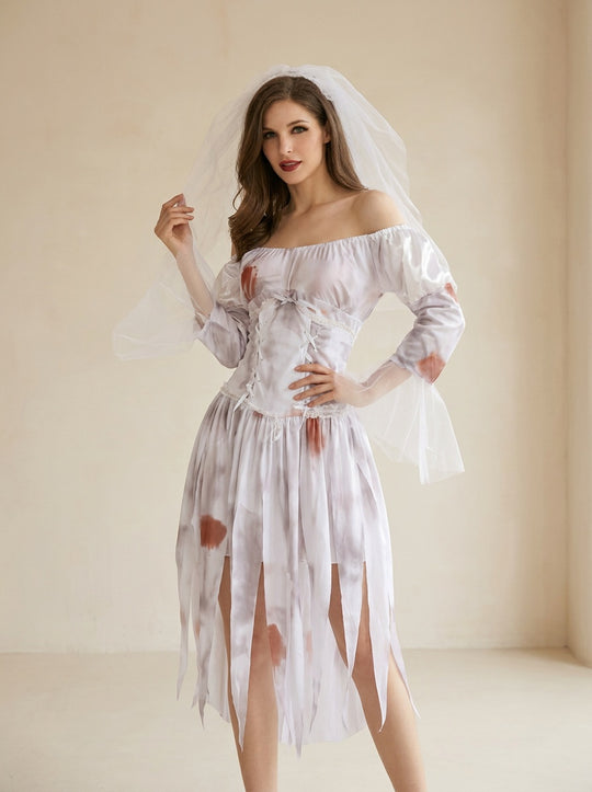 Haunted Bride Costume – Tattered Gown & Blood-Stained Lace