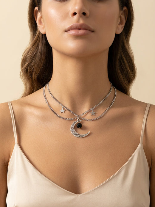 Star-Moon Charm: Unique Tassel Necklace