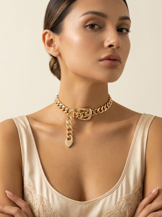 Golden Buckle: Vintage Belt Chain Choker
