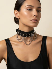 Skull Studded Black Faux Leather Choker – Edgy Seduction Statement