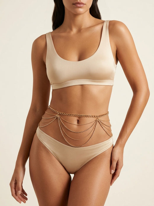 Gilded Seduction: Multi-Layered Gold Hip Chain with Diamond Detail