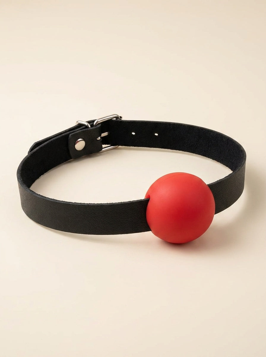 Napa Leather Ball Gag – Adjustable Luxury Accessory in Black, Red, Blue, Pink