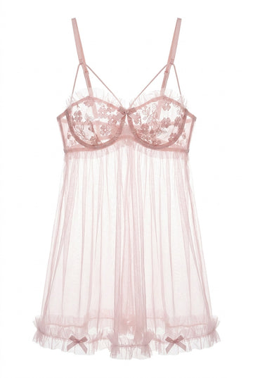 Blush Rosette Mesh Babydoll Set