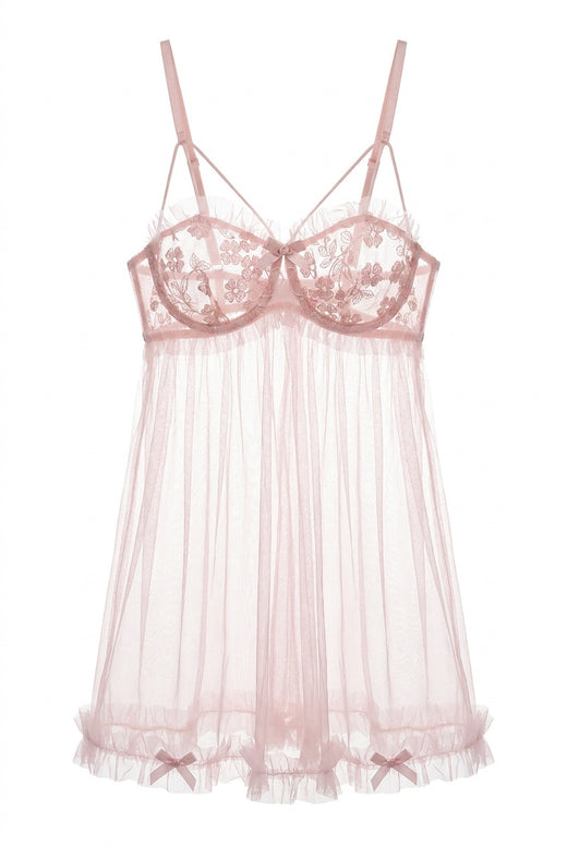 Blush Rosette Mesh Babydoll Set
