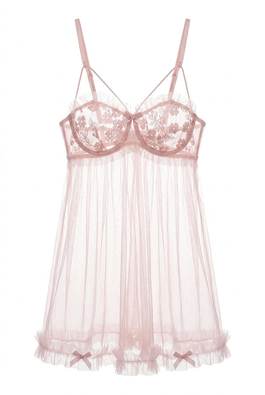 Blush Rosette Mesh Babydoll Set