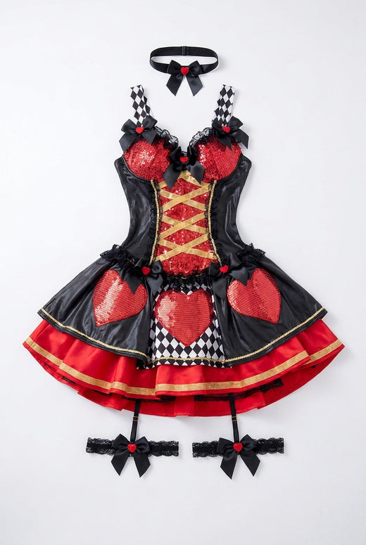 Enchanting Queen of Hearts Cosplay Costume - Royal Stage Dress