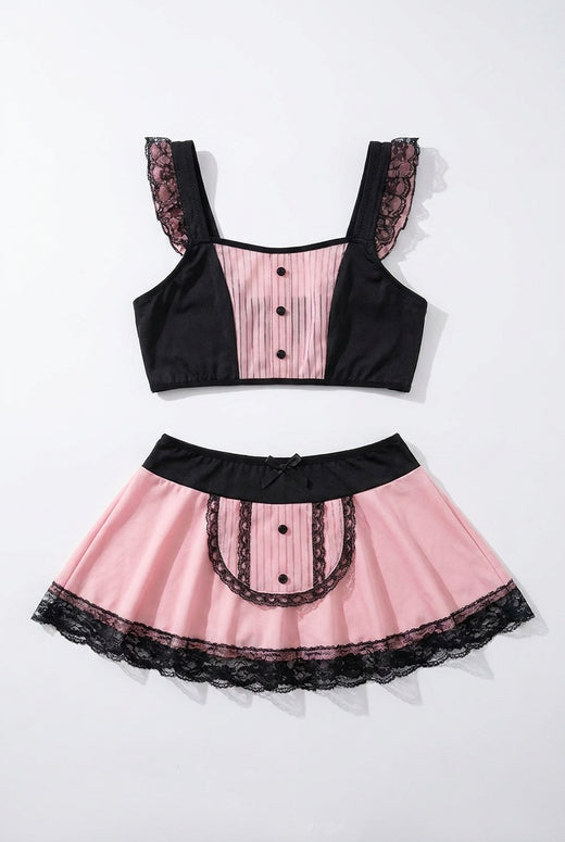 Whimsical Pink Enchantment Maid Cosplay Set - Sheer Net Yarn Uniform