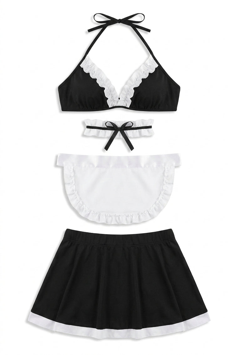 Flirty French Maid Costume – Ruffle Apron & Back Bow Skirt