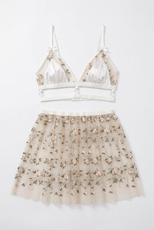 Blossom Veil Embroidered Mesh Babydoll Set