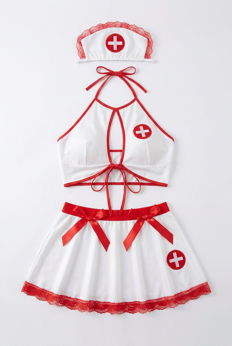 Naughty Nurse Role-Play Costume – Cutout Halter Top & Mini Skirt Set
