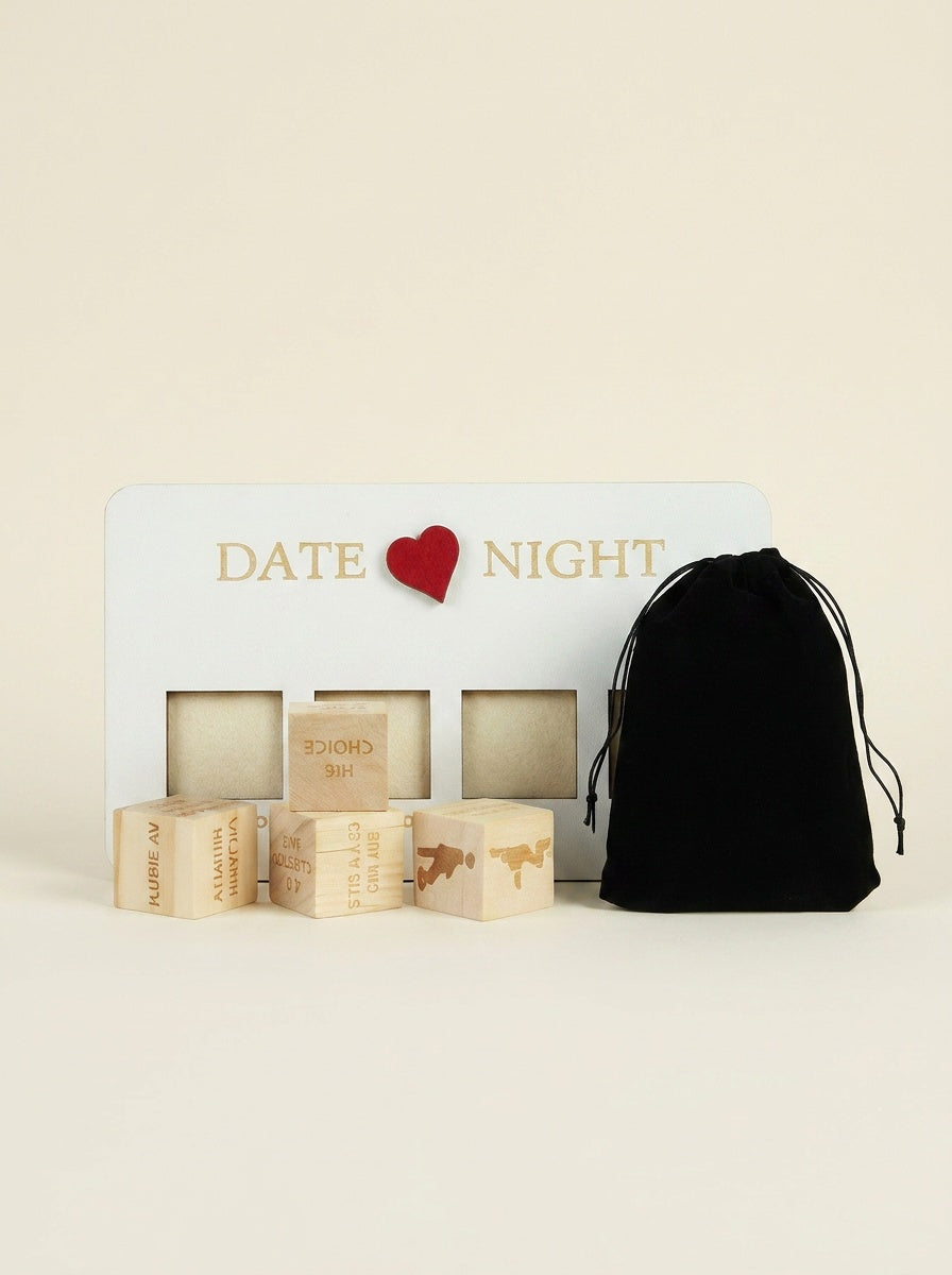 Wooden Date Night Dice Game – Romantic Couples Planner Set with Dice, Board & Pouch