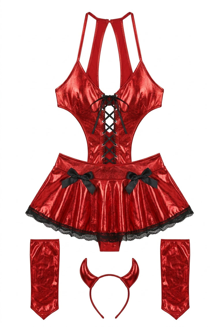 Inferna Devil Vinyl Lace-Up Costume Set