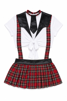 Naughty Schoolgirl Costume – Plaid Skirt & Tie-Front Crop Top