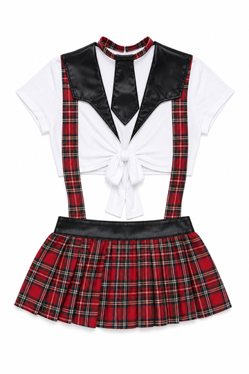 Naughty Schoolgirl Costume – Plaid Skirt & Tie-Front Crop Top