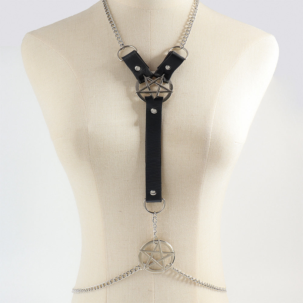 Starstruck Leather Body Chain Harness-Suspender Belts-StylinArts
