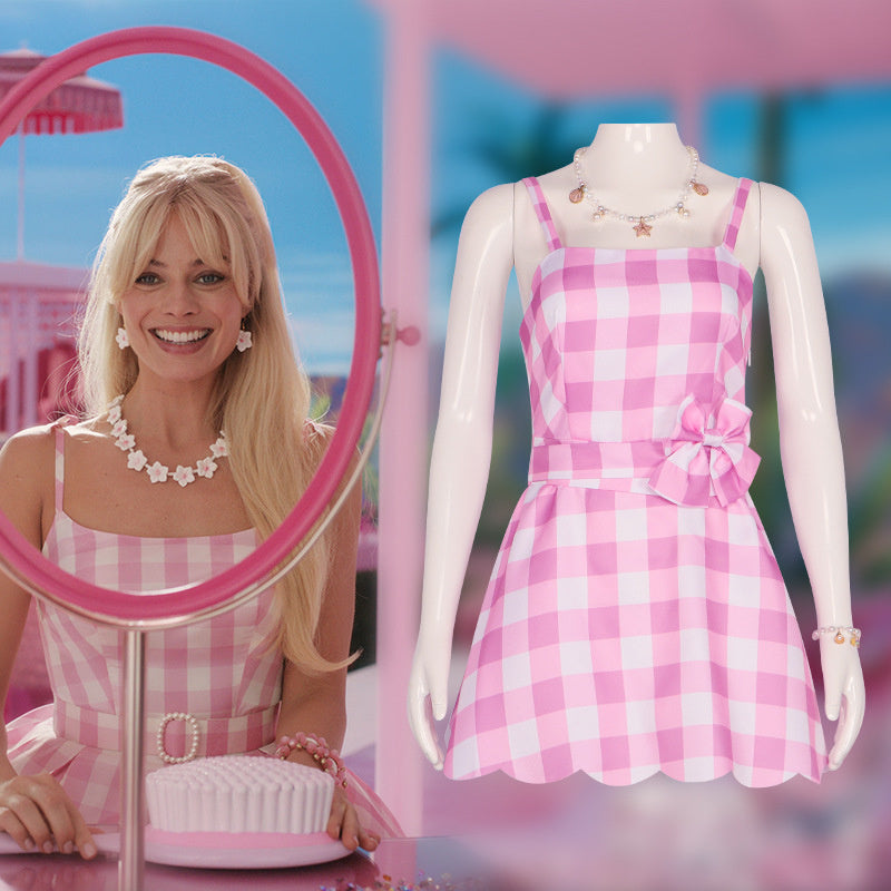 Dreamhouse Barbie Doll Costume – Pink Gingham Role-Play Dress with Bow-Intimate Roleplay Outfits-StylinArts