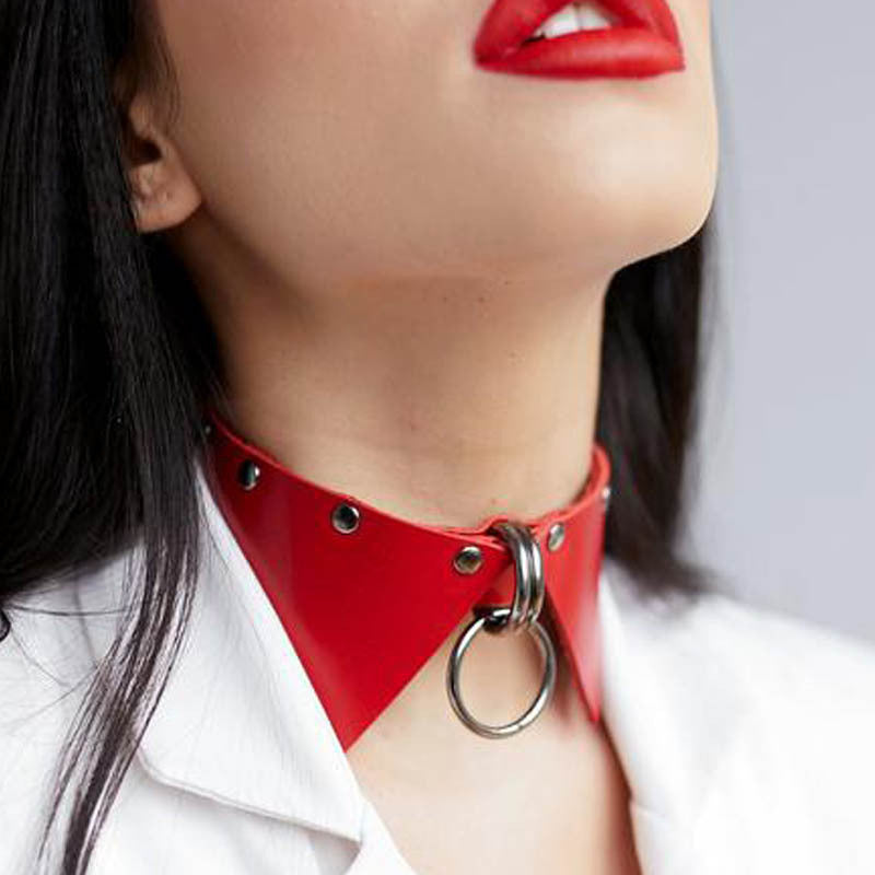 Vespera Vegan Leather Choker-Garter-StylinArts-Red-StylinArts