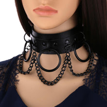 Black Faux Leather O-Ring Chain Choker – Dark Fantasy Statement Collar