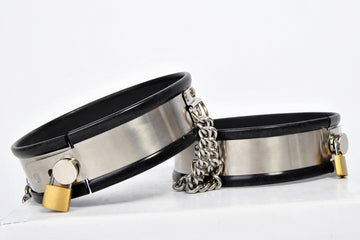 Luxury Silicone-Lined Steel Thigh Cuffs with Locking Chain – Multiple Colors-Bound to You-StylinArts