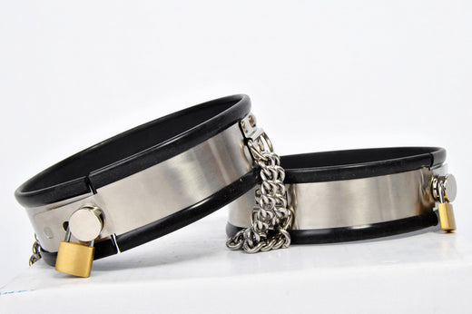 Luxury Silicone-Lined Steel Thigh Cuffs with Locking Chain – Multiple Colors-Bound to You-StylinArts