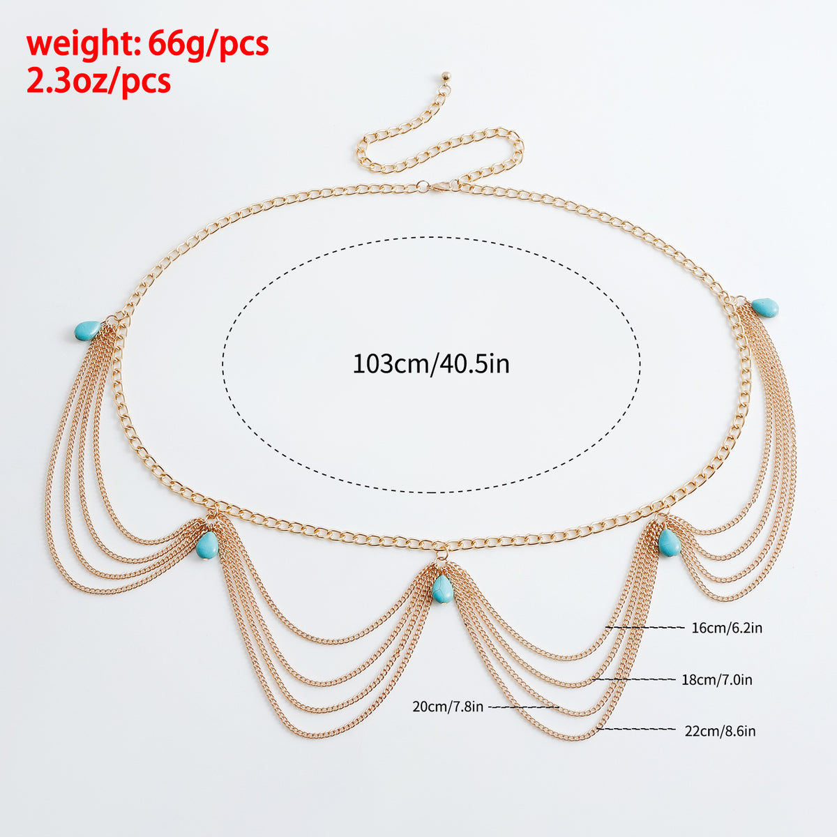 Turquoise Drape Belly Chain – Gold Multi-Layer Waist Jewelry for Lingerie & Beach Seduction-Belly chain-StylinArts