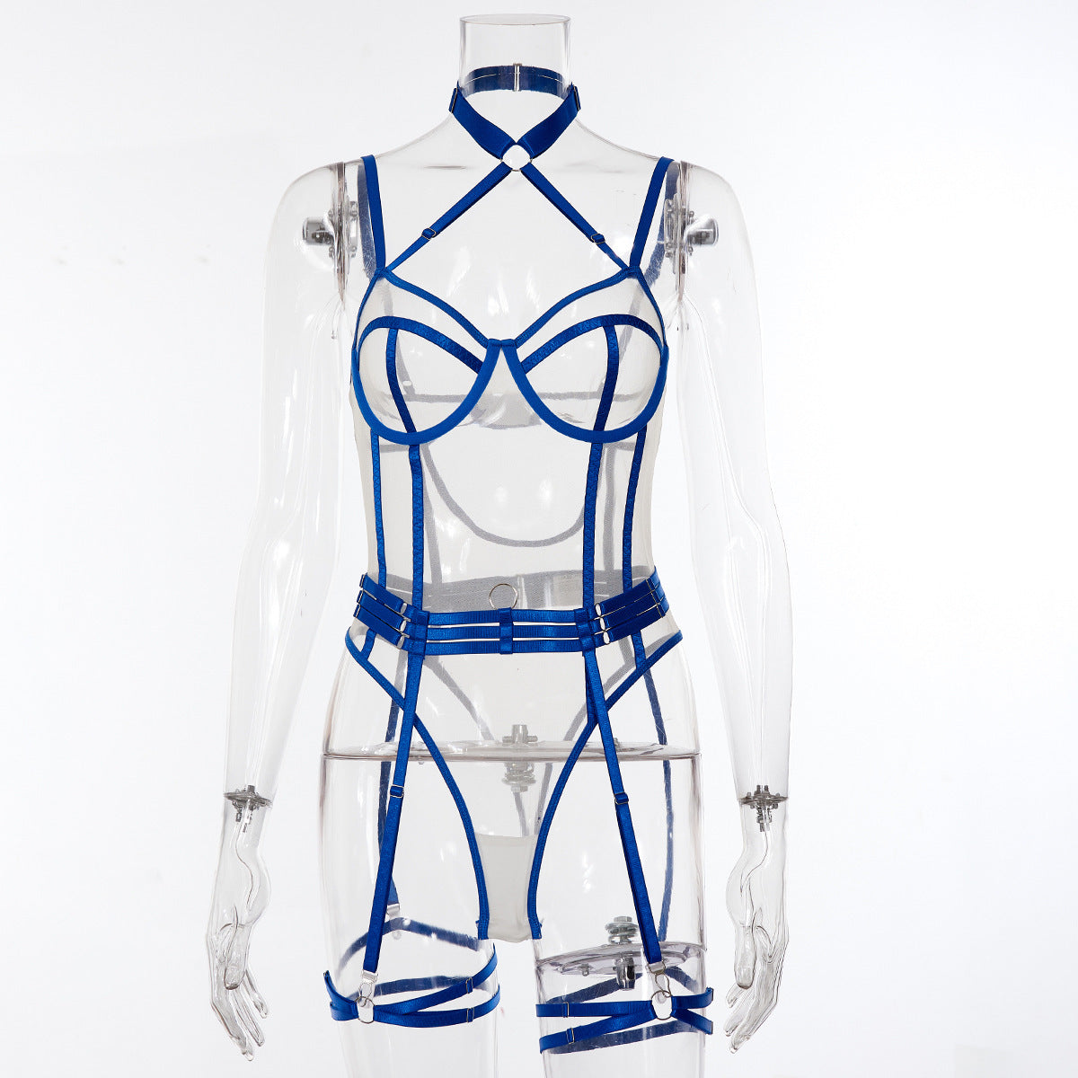 Calthea Strappy Harness Bodysuit-Blue-L-Basques-StylinArts