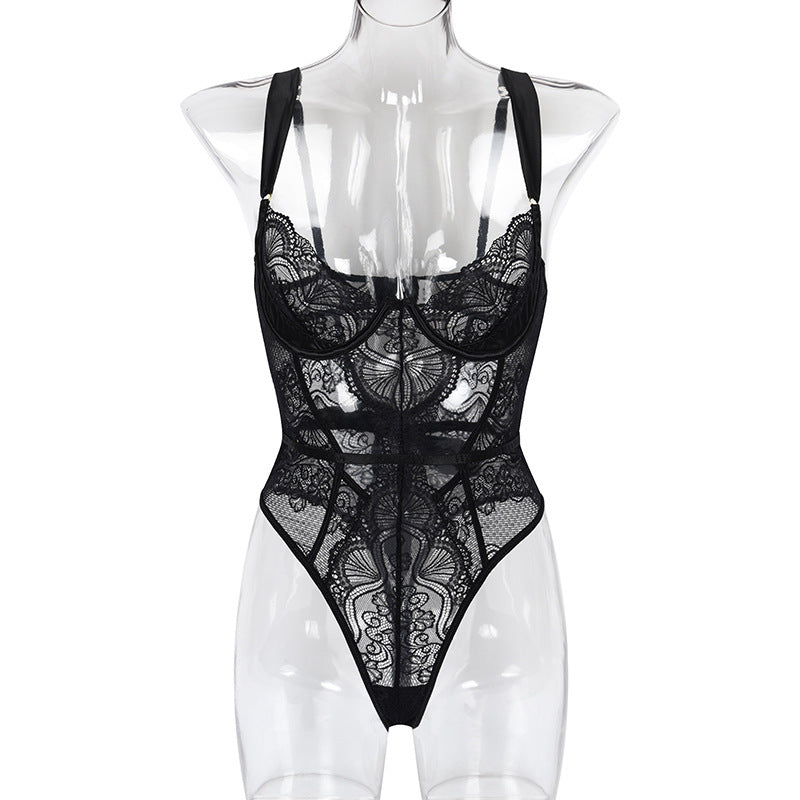 Selestine Lace Cutout Bodysuit-Black-L-Bodies & Teddies-StylinArts