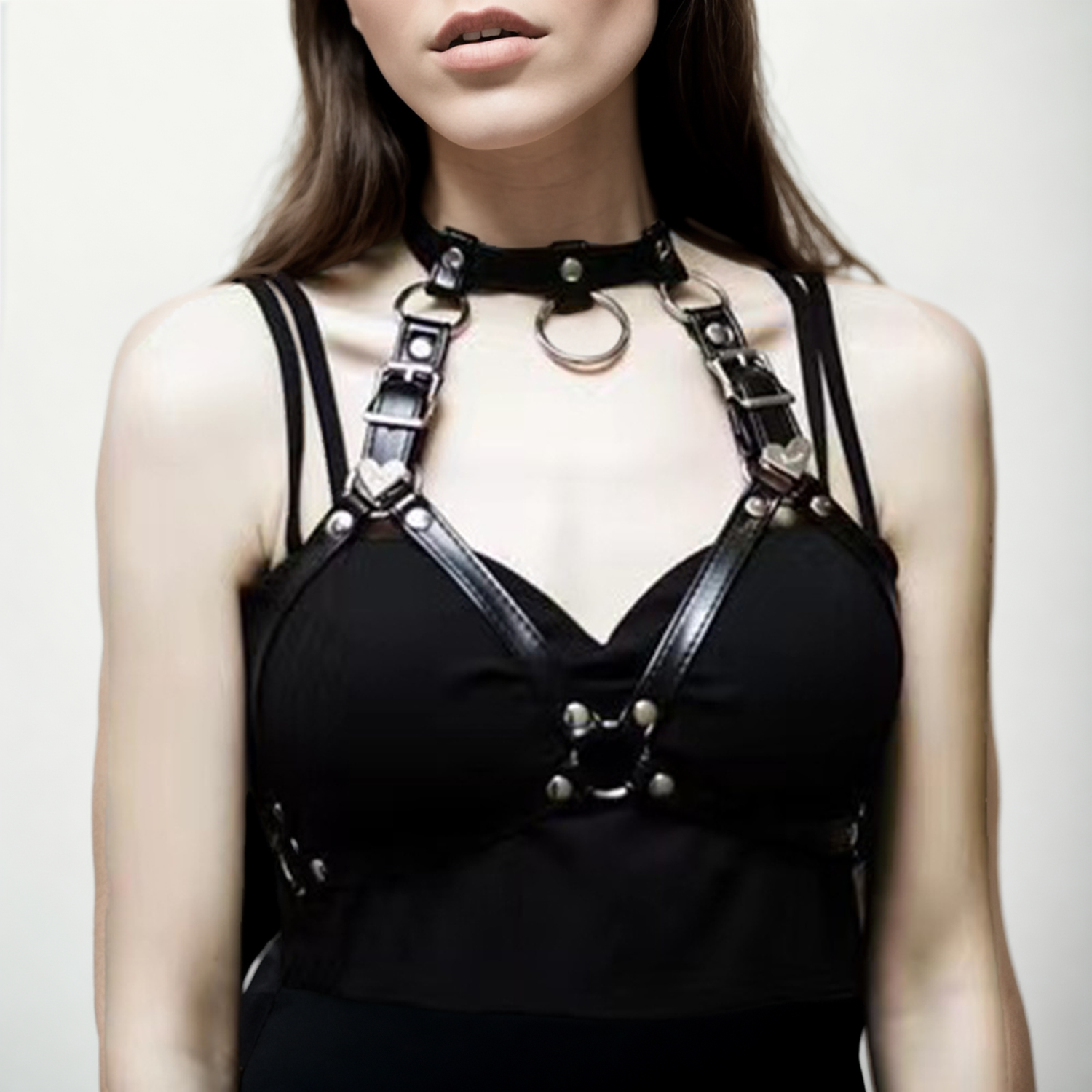 Heartbeat Punk Collar Harness – Electroplated Heart Chain Design | No Limits Collection