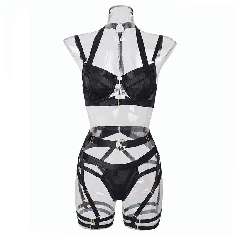 Selene Satin Harness Ensemble-Black-L-Basques-StylinArts