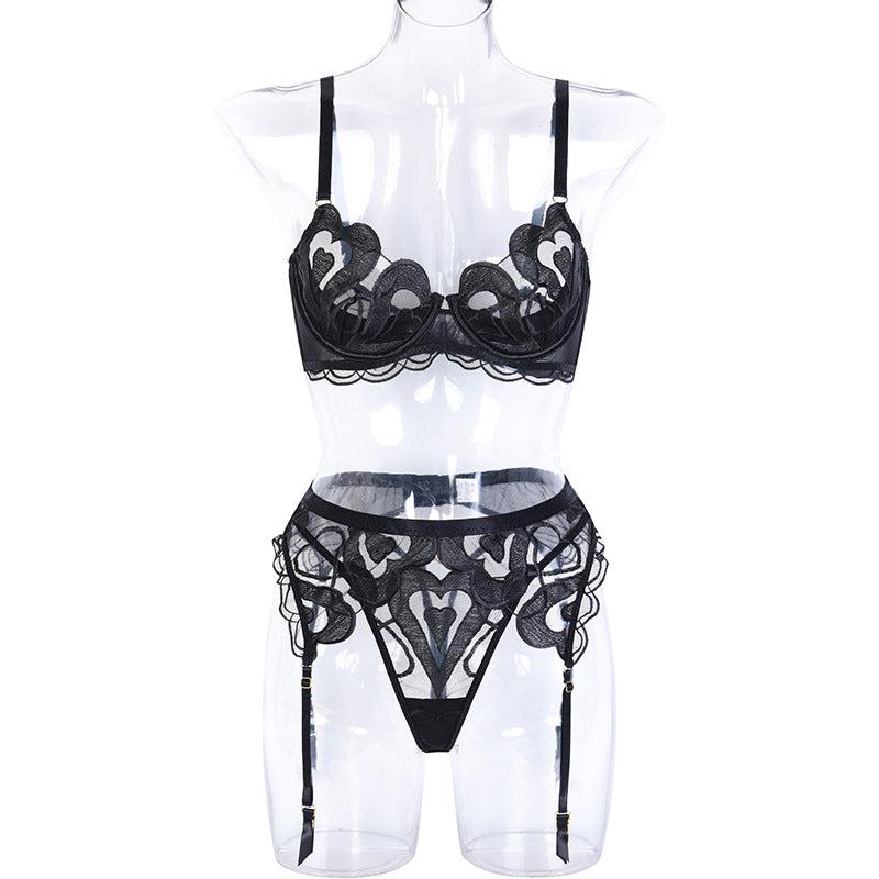 Seravelle Scallop Lace Balconette Set-Black-L-Basques-StylinArts