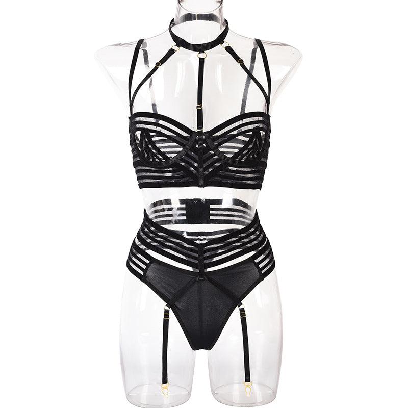 Stratessa Linear Cage Garter Set-Black-L-Basques-StylinArts