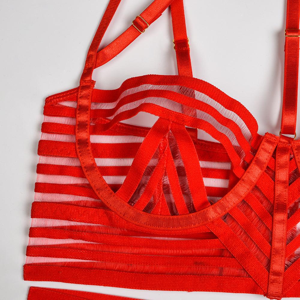 Stratessa Linear Cage Garter Set-Black-L-Basques-StylinArts