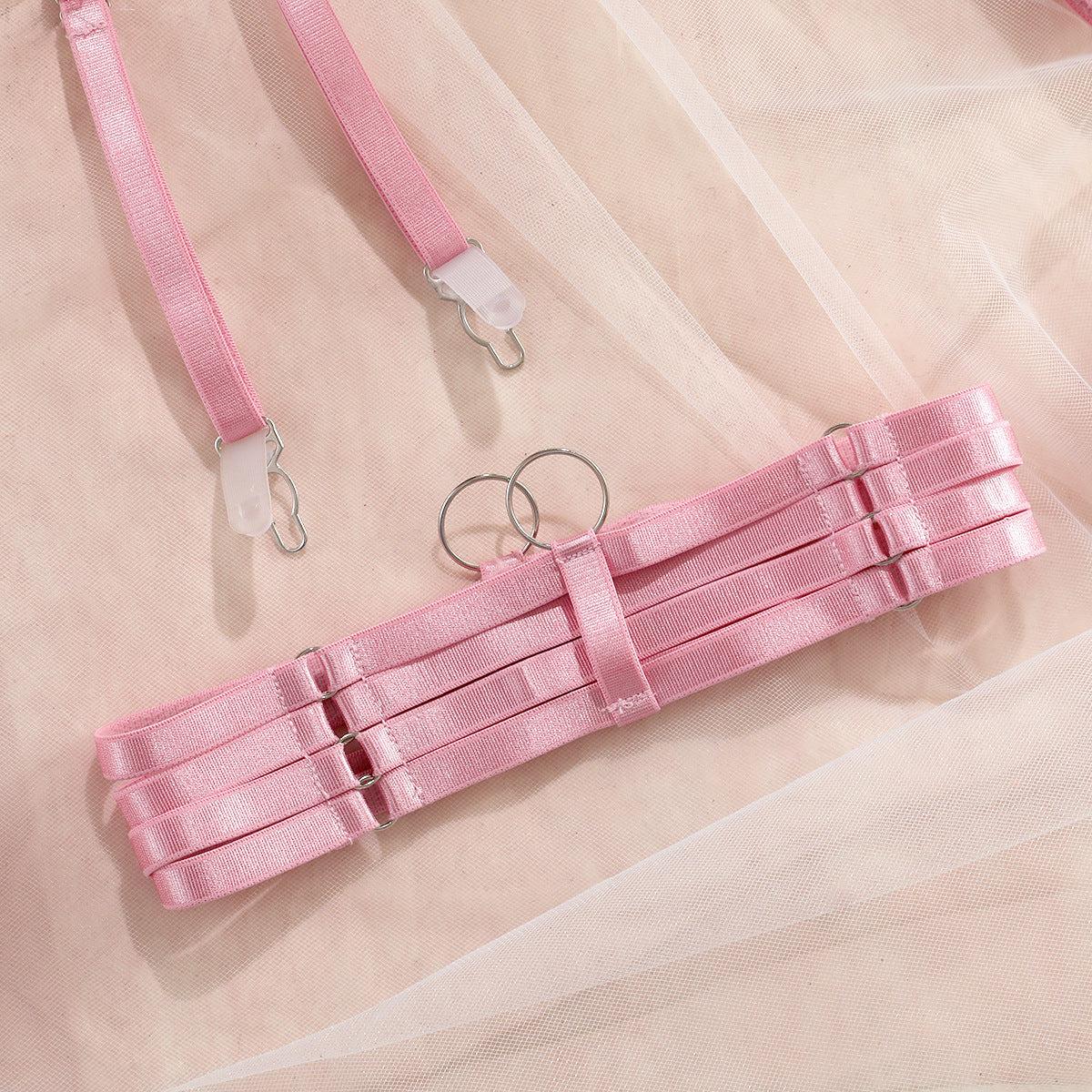 Rosalia Satin Harness Bodysuit-Pink-L-Basques-StylinArts