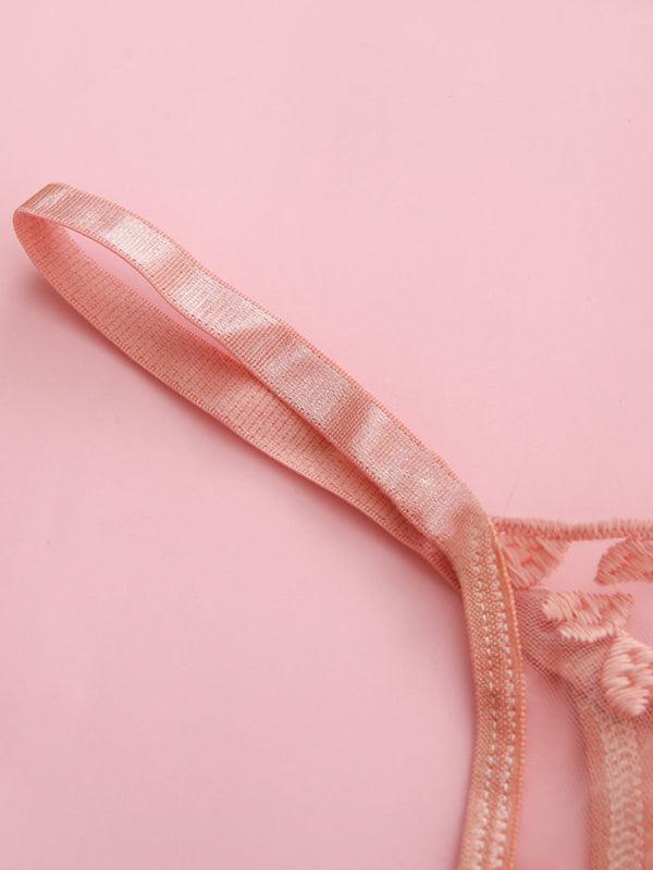 Celestine Embroidered Balconette Garter Set-Red-S-Basques-StylinArts